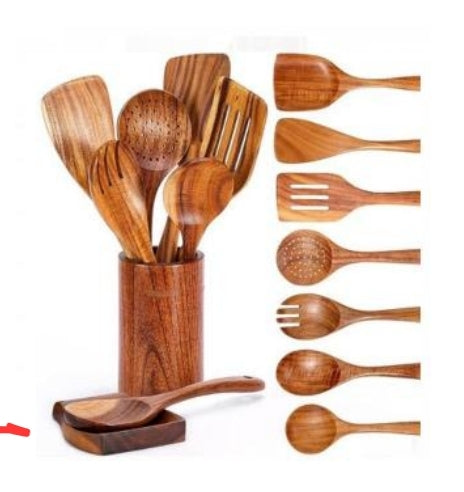 WOODEN COOKING UTENSILS WITH STAND