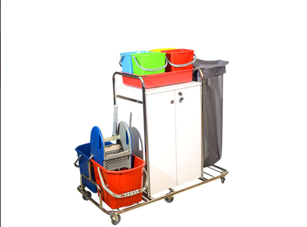 SERVING TROLLEY, COMPLETE SET, CHROM. WITH CABIN