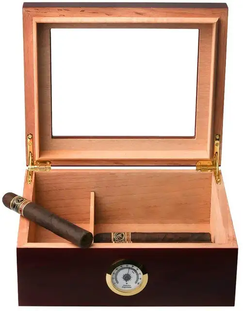 WOOD HUMIDOR CIGAR TOBACCO CASE BOT TYPE A BLACK WINDOW EBONY GRAIN