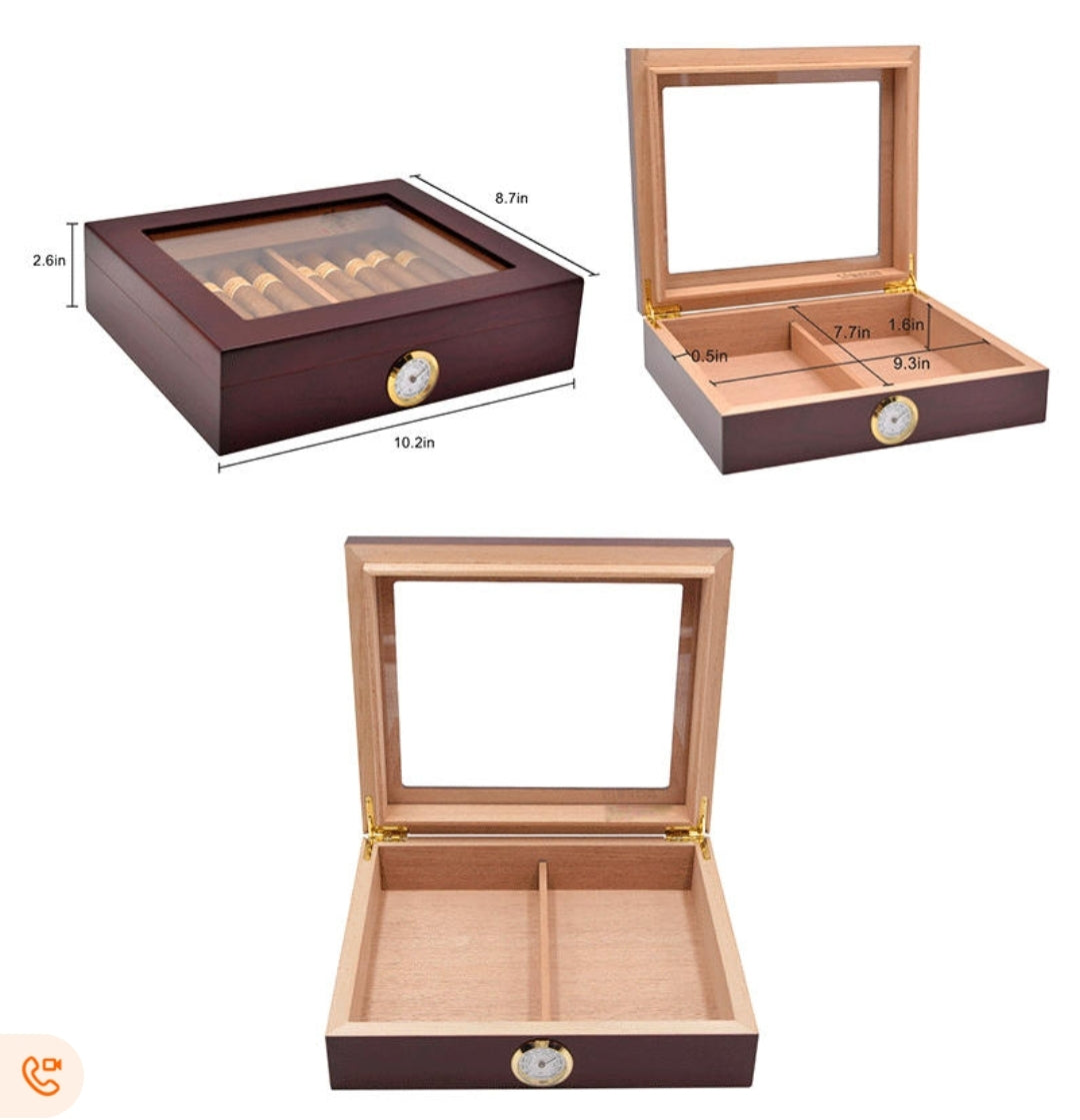 WOOD HUMIDOR CIGAR TOBACCO CASE BOT TYPE A BLACK WINDOW EBONY GRAIN